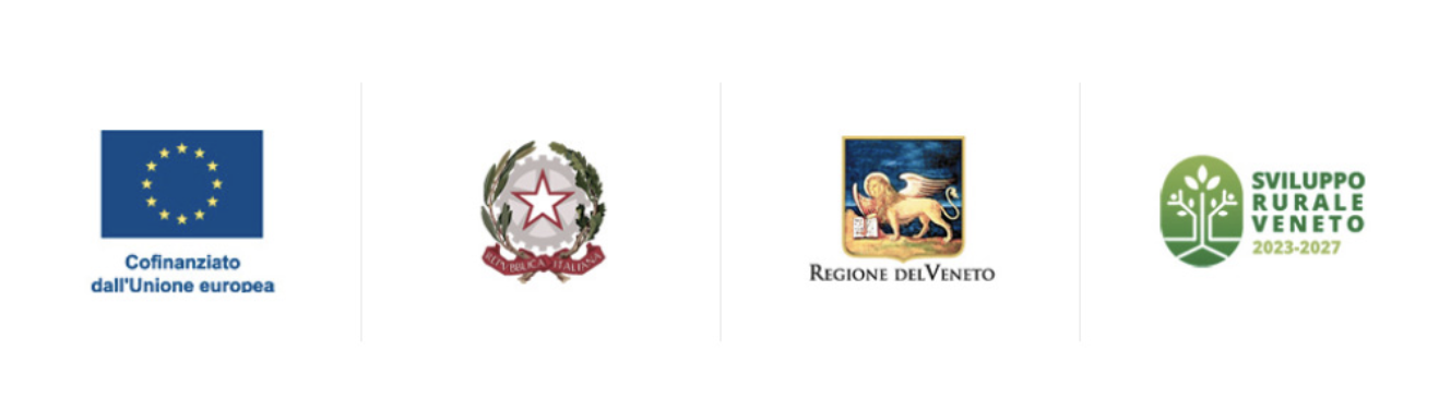Loghi dell'Unione europea, della Repubblica Italiana, della Regione del Veneto e di Sviluppo Rurale Veneto 2023-2027